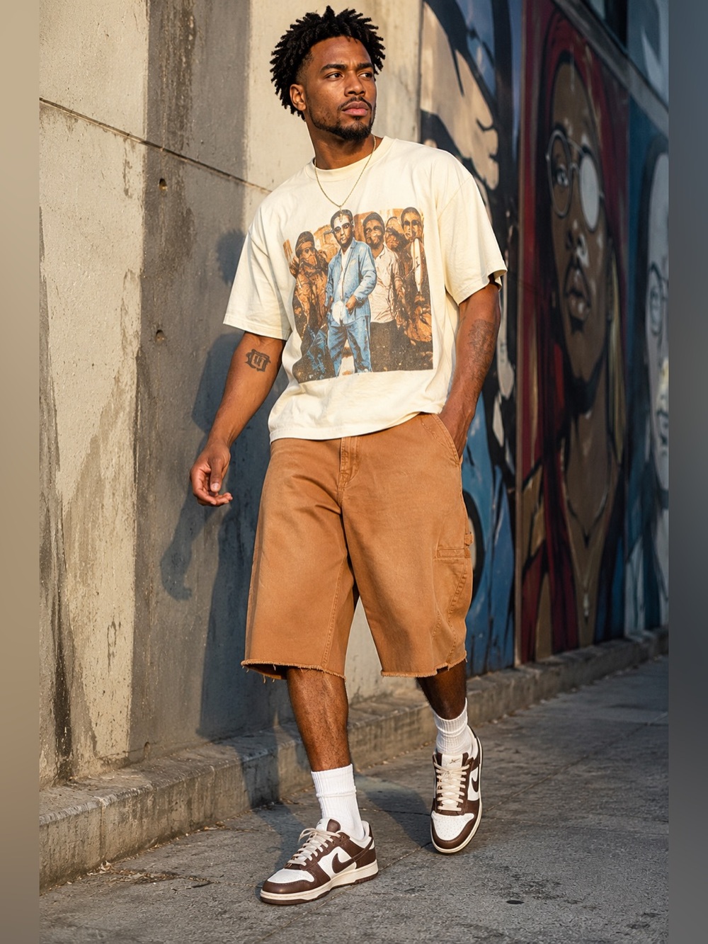 Born Fly Wheat Raw Hem Long Cargo Chino Shorts Men’s Size 40 Streetwear